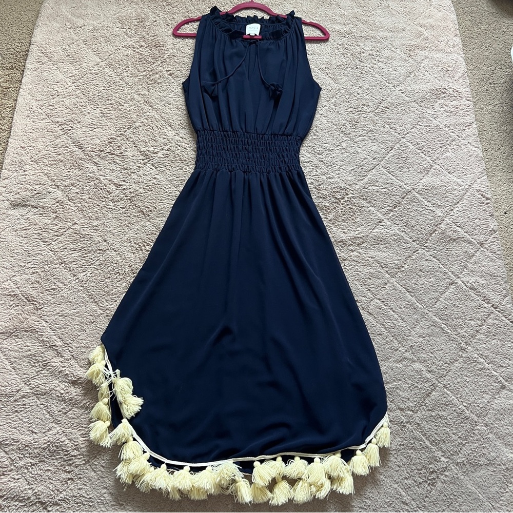 MISA Los Angeles Halter Tassel Hem Maxi Dress Preppy Wedding‎ Homecoming Sz XS